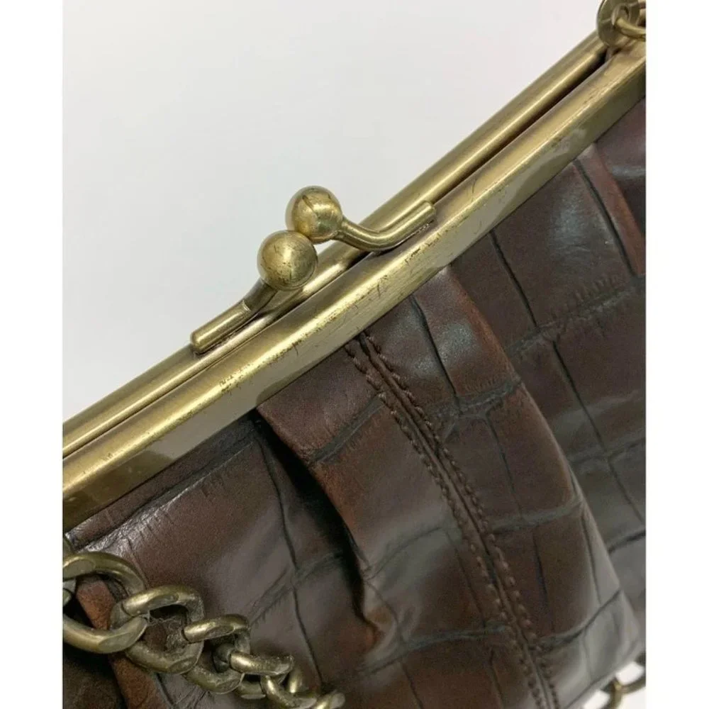 Tommy Hilfiger Y2K Brown Vegan Leather Crocodile Small Chained Handbag